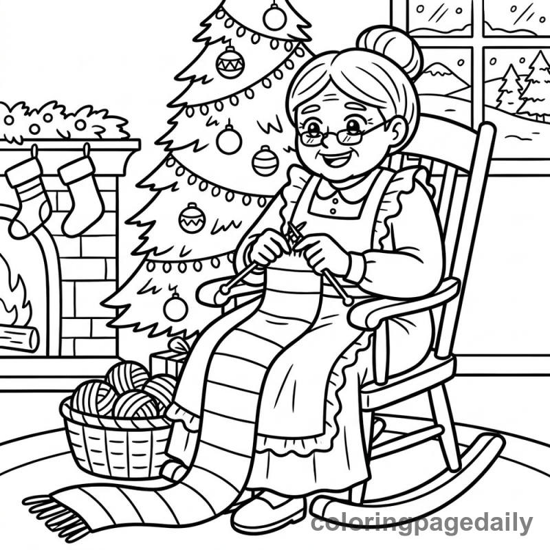 Mrs Claus Knitting - Daily printable coloring page in Christmas category