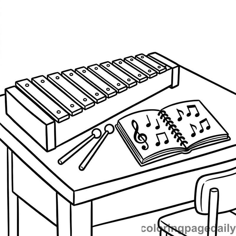 Music Class Xylophone Desk - Daily printable coloring page in Back to School category