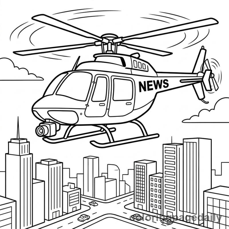 News Helicopter Flying - Daily printable coloring page in Vehicle category