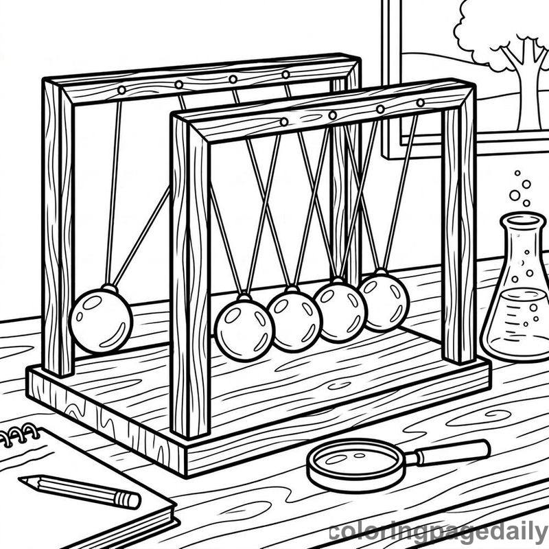 Newtons Cradle Physics Toy - Daily printable coloring page in Robots and STEM category