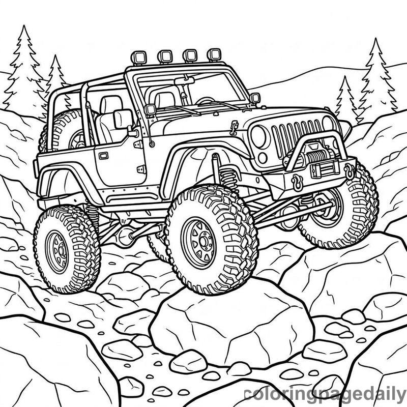 Off-Road Rock Crawler Jeep - Daily printable coloring page in Vehicle category