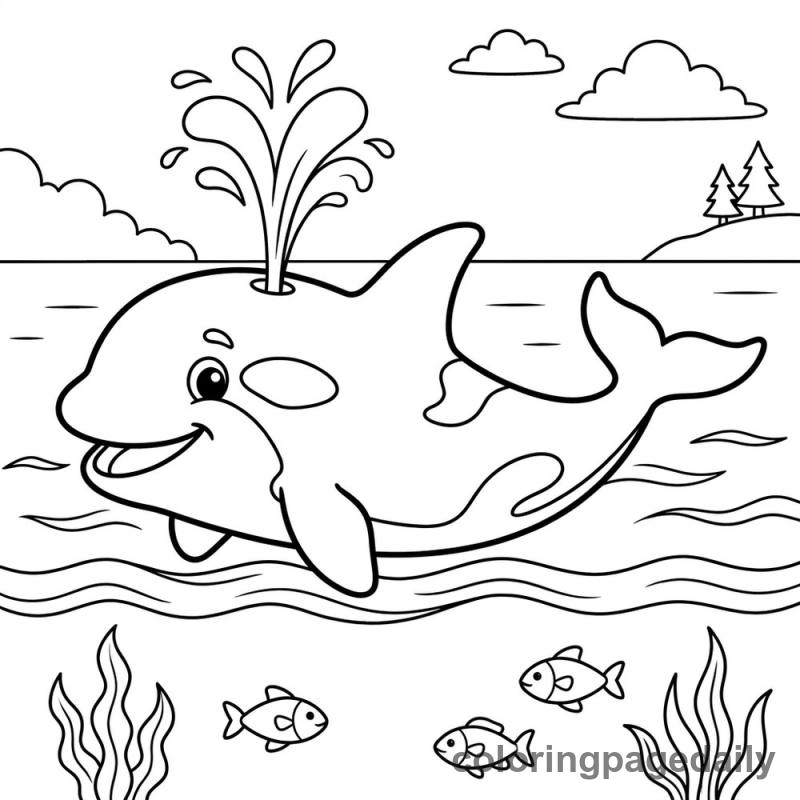 Orca Spouting Water - Daily printable coloring page in Ocean and Underwater Life category