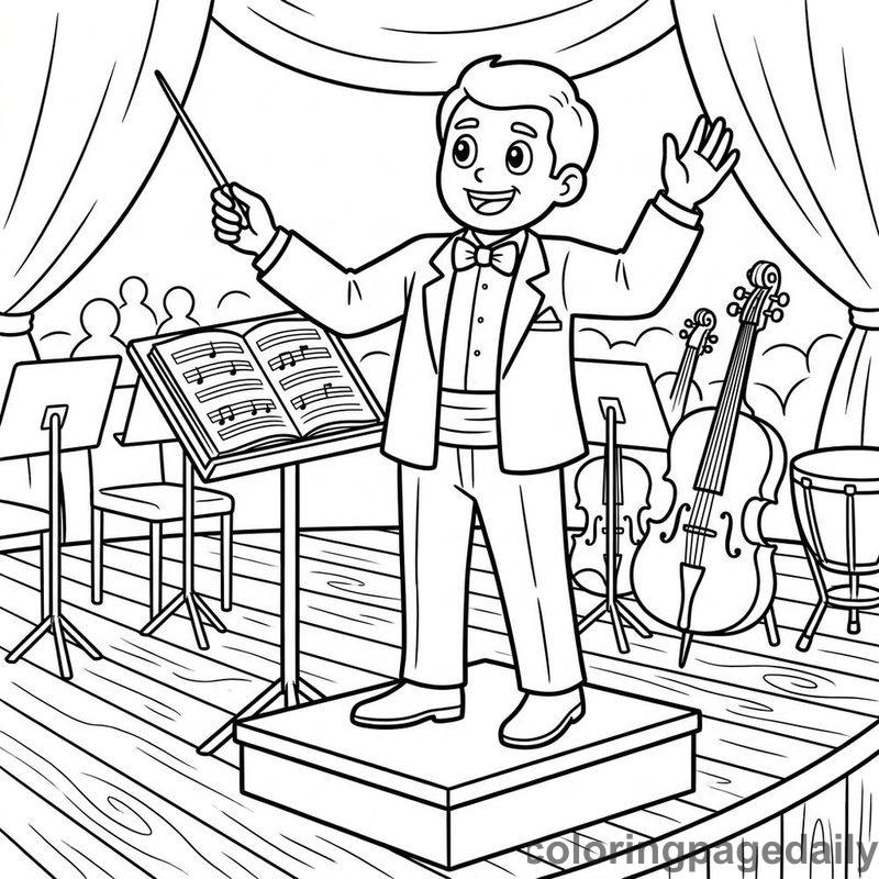 Orchestra Conductor Directing Music - Daily printable coloring page in Professions category