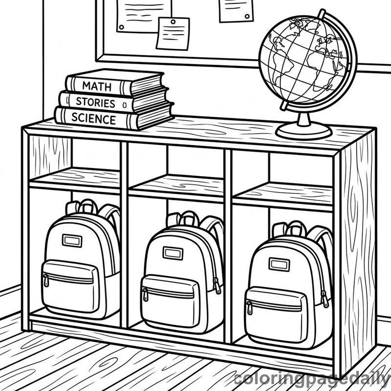 Organized Classroom Cubby Shelf - Daily printable coloring page in Back to School category