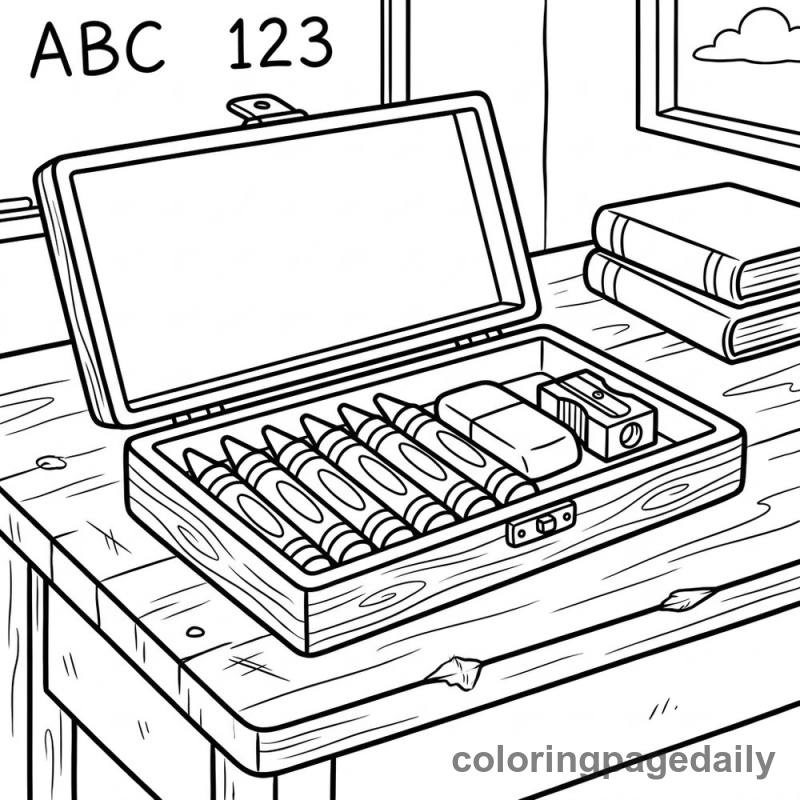 Organized Classroom Pencil Box - Daily printable coloring page in Back to School category