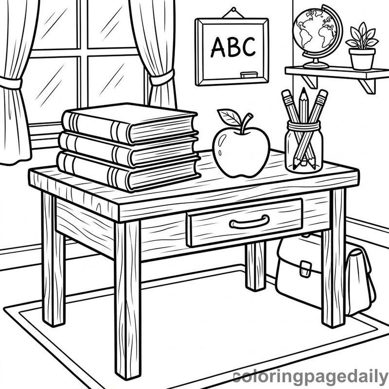 Organized School Desk Supplies - Daily printable coloring page in Back to School category