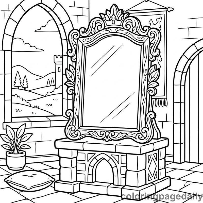 Ornate Castle Magic Mirror - Daily printable coloring page in Fairy Tales category