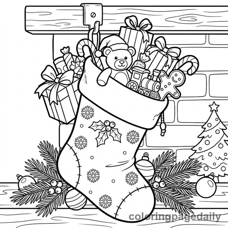 Overflowing Christmas Stocking - Daily printable coloring page in Christmas category
