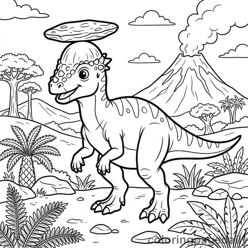 Pachycephalosaurus Balancing Stone - Daily printable coloring page in Dinosaur category
