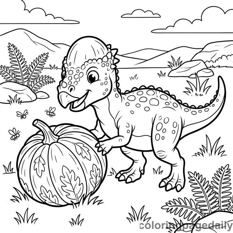 Pachycephalosaurus Rolling A Gourd - Daily printable coloring page in Dinosaur category