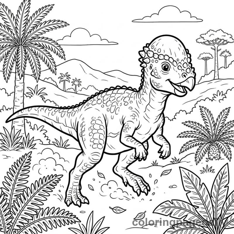 Pachycephalosaurus Running Playfully - Daily printable coloring page in Dinosaur category