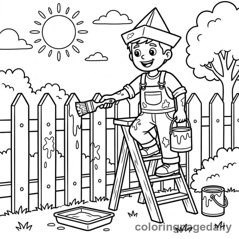 Painter Painting A Fence - Daily printable coloring page in Professions category
