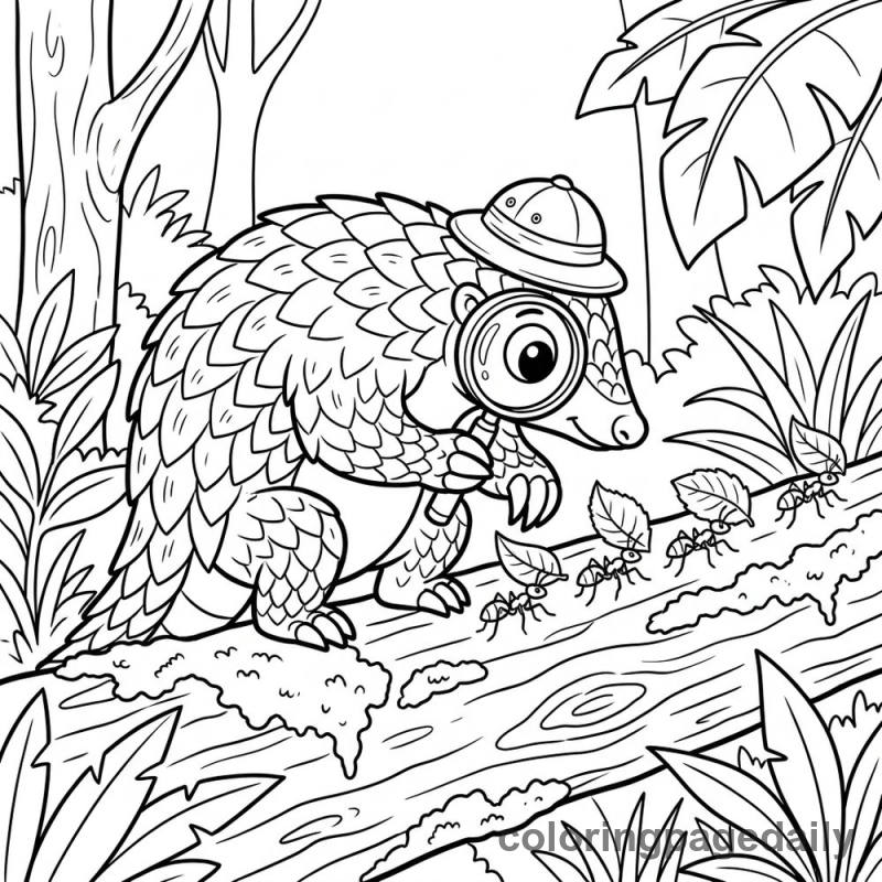 Pangolin Exploring The Jungle - Daily printable coloring page in Animals category