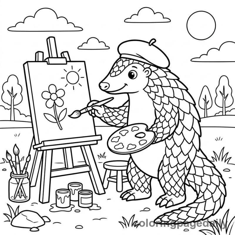 Pangolin Painting Artist - Daily printable coloring page in Animals category