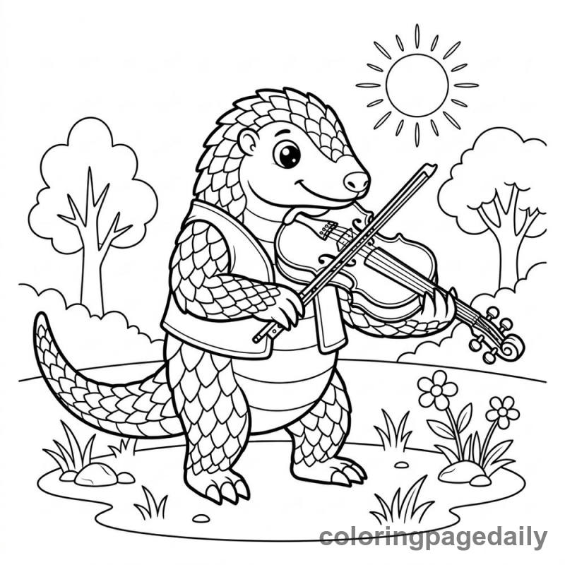 Pangolin Playing Violin - Daily printable coloring page in Animals category