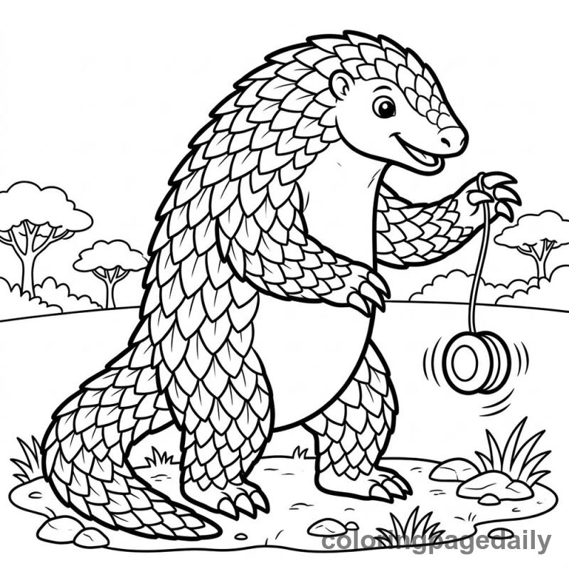 Pangolin Playing Yo-Yo - Daily printable coloring page in Animals category