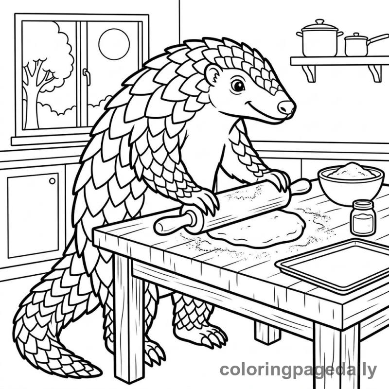 Pangolin Rolling Dough - Daily printable coloring page in Animals category