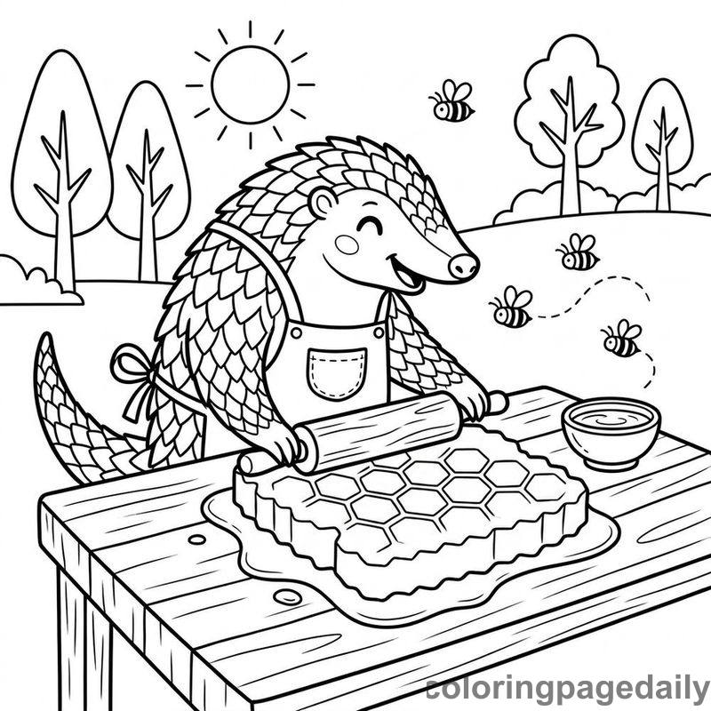 Pangolin Rolling Fresh Honeycomb - Daily printable coloring page in Animals category