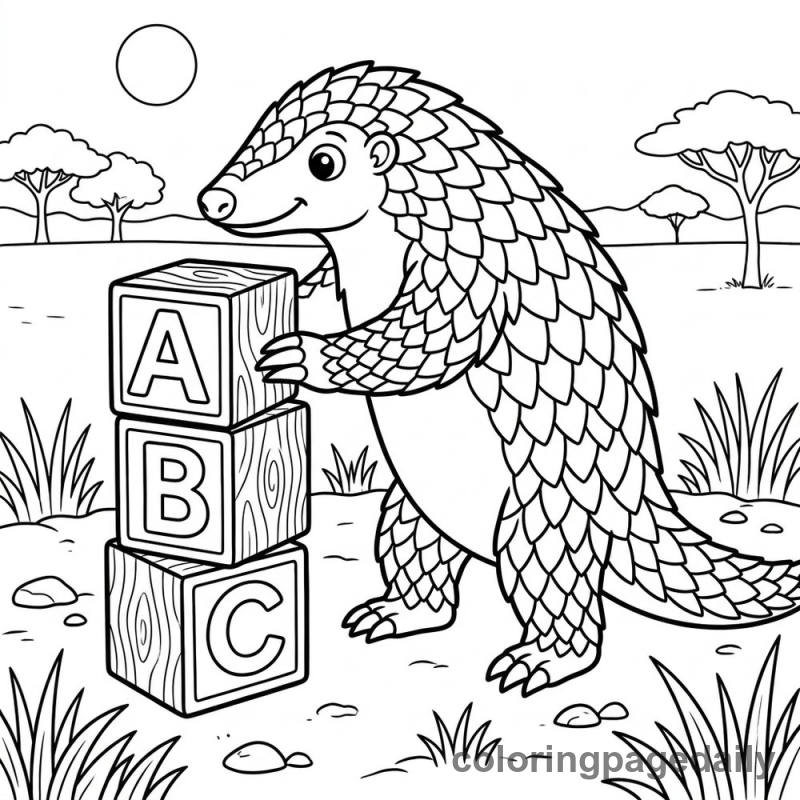 Pangolin Stacking Blocks - Daily printable coloring page in Animals category