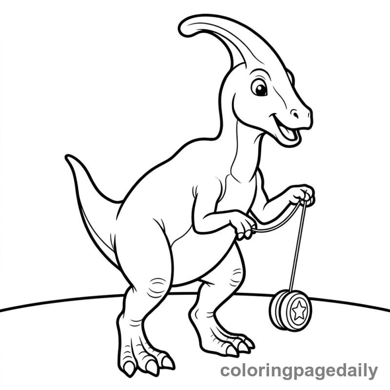Parasaurolophus Playing Yo-Yo - Daily printable coloring page in Dinosaur category
