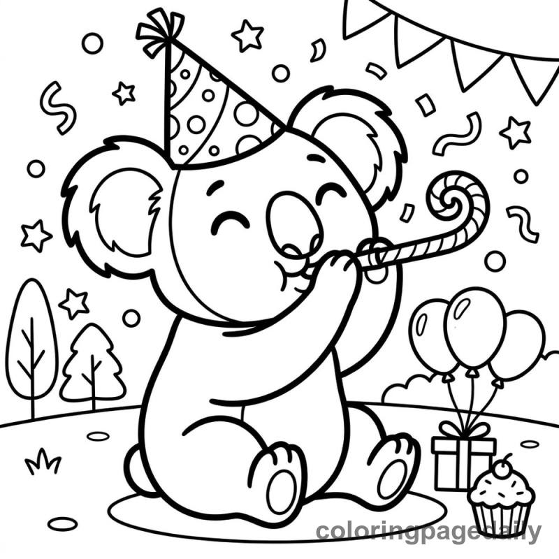 Party Koala Surprise! - Daily printable coloring page in Animals category