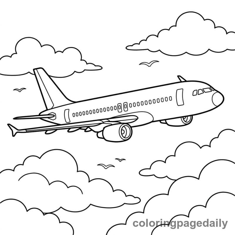 Passenger Airplane Flying - Daily printable coloring page in Vehicle category
