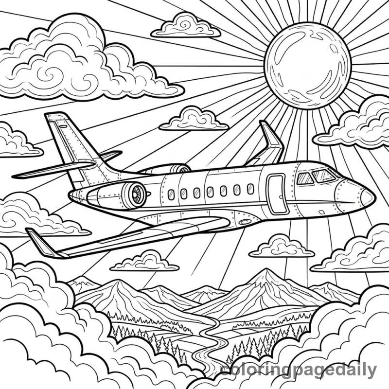 Passenger Airplane Flying - Daily printable coloring page in Vehicle category