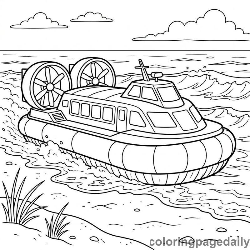 Passenger Hovercraft Beach Glide - Daily printable coloring page in Vehicle category