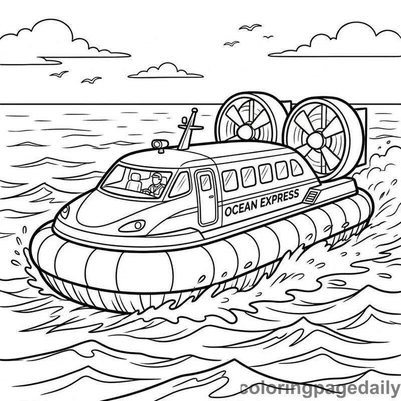 Passenger Hovercraft Gliding - Daily printable coloring page in Vehicle category