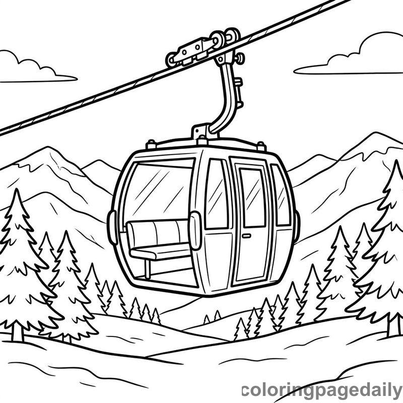 Passenger Ski Gondola Gliding - Daily printable coloring page in Vehicle category
