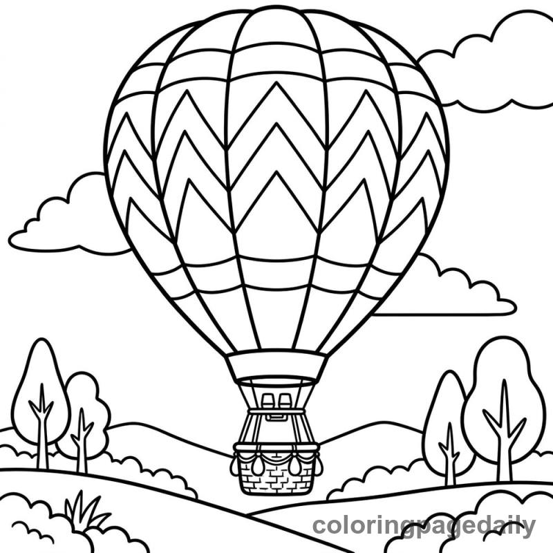 Patterned Hot Air Balloon - Daily printable coloring page in Vehicle category
