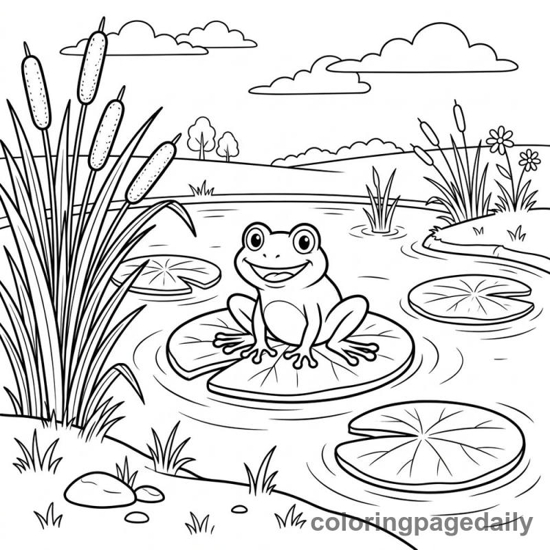 Peaceful Pond Day - Daily printable coloring page in Scenery category