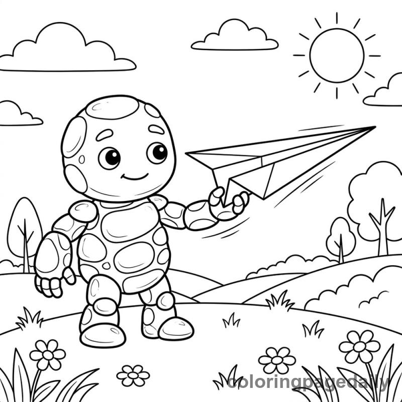 Pebble Golem Flies Plane - Daily printable coloring page in Mythical Creature category