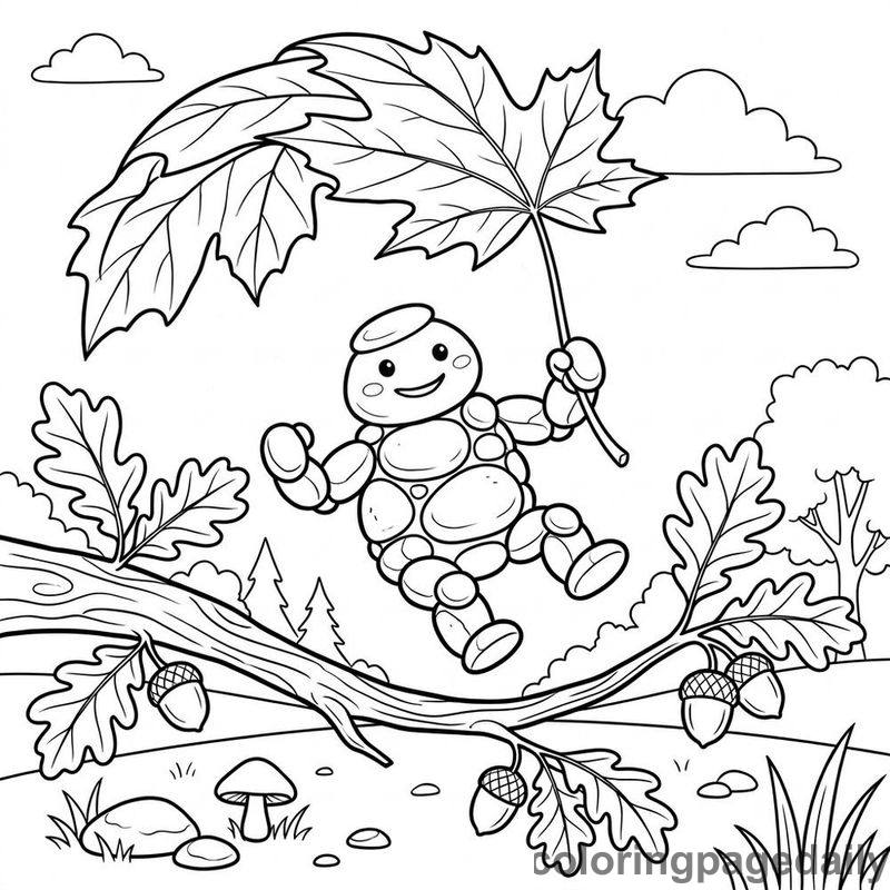 Pebble Golem Leaf Parachute - Daily printable coloring page in Mythical Creature category