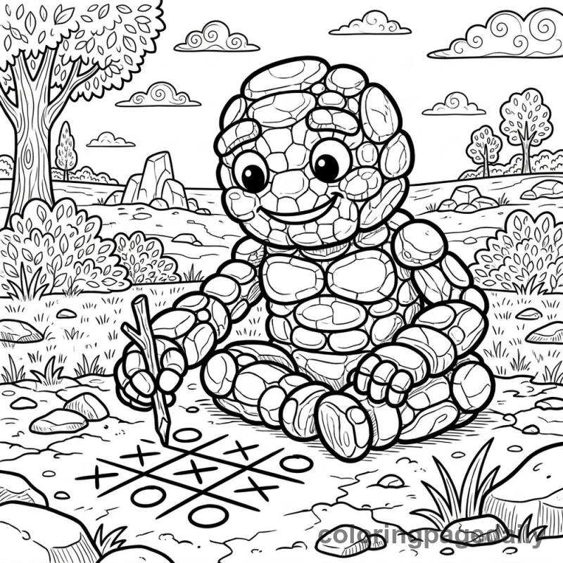 Pebble Golem Playing Game - Daily printable coloring page in Mythical Creature category