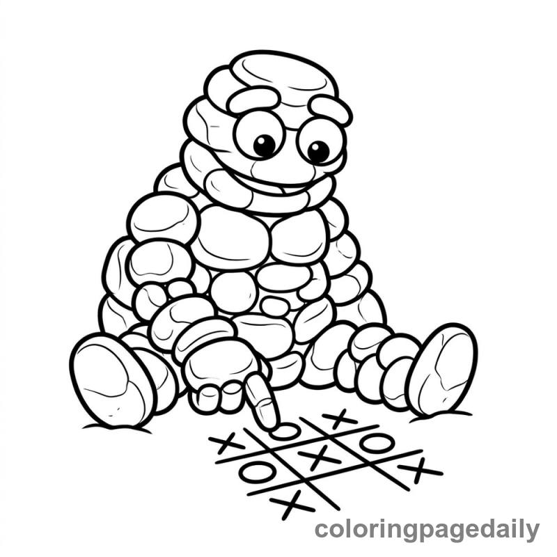 Pebble Golem Plays Tic-Tac-Toe - Daily printable coloring page in Mythical Creature category