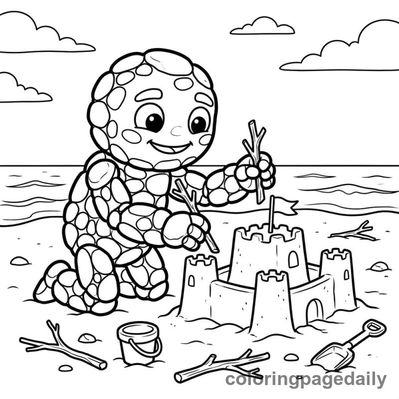 Pebble Golem Sandcastle Builder - Daily printable coloring page in Mythical Creature category