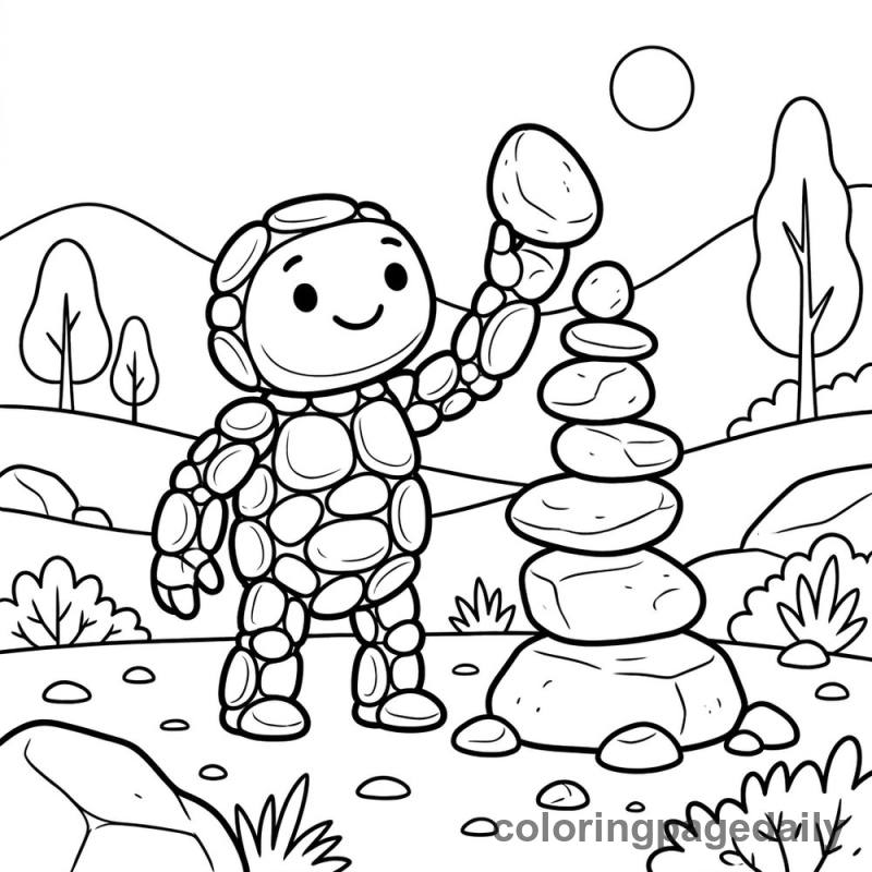 The Pebble Golem's Tower - Daily printable coloring page in Mythical Creature category