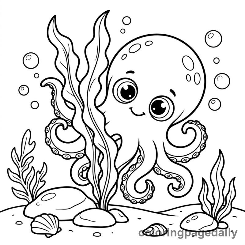 Peek-a-Boo Kraken - Daily printable coloring page in Mythical Creature category