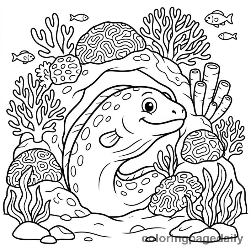 Peek-a-Boo Moray Eel - Daily printable coloring page in Ocean and Underwater Life category