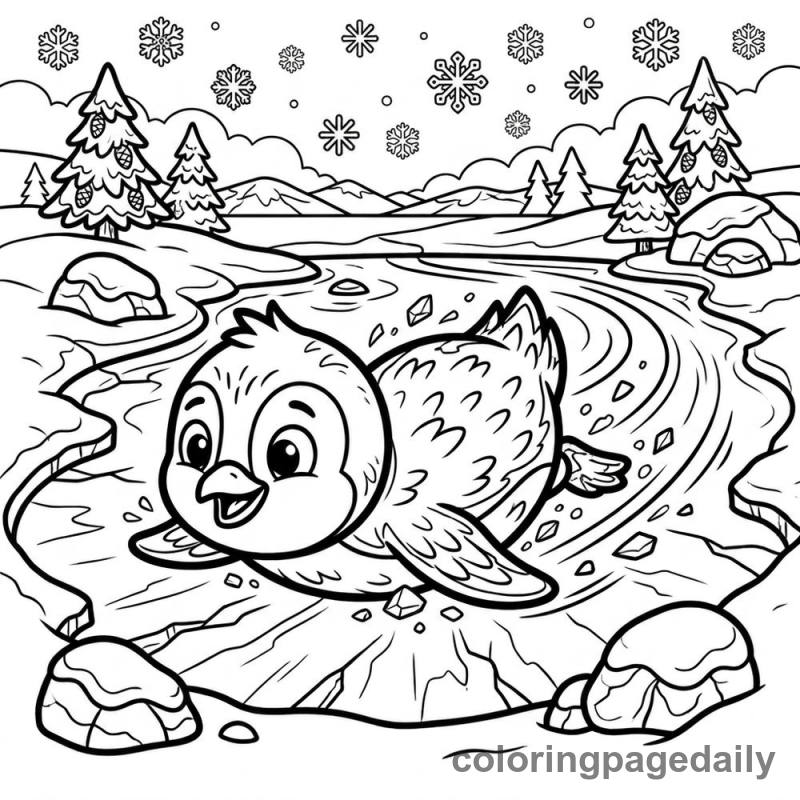 Penguin Belly Slide - Daily printable coloring page in Winter and Snow Season category
