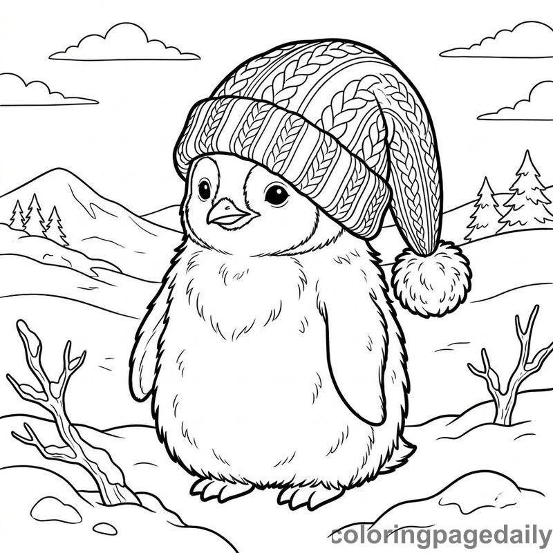 Penguin Chick Oversized Beanie - Daily printable coloring page in Winter and Snow Season category
