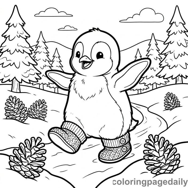 Penguin With Leg Warmers - Daily printable coloring page in Winter and Snow Season category
