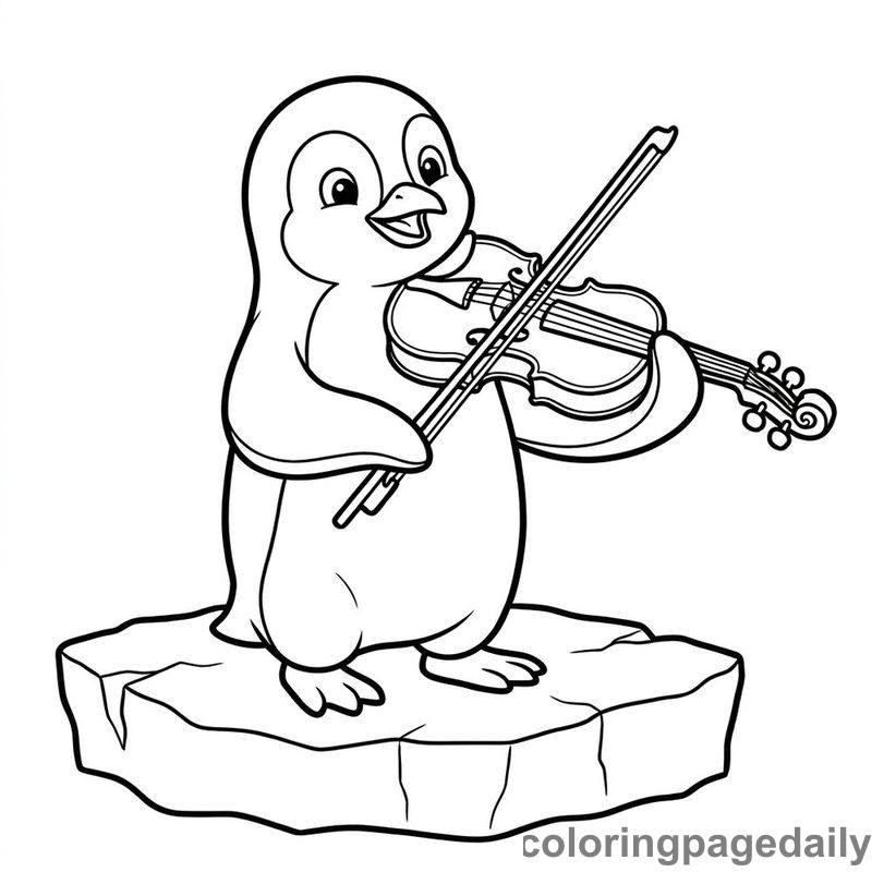 Penguin Playing Violin - Daily printable coloring page in Winter and Snow Season category