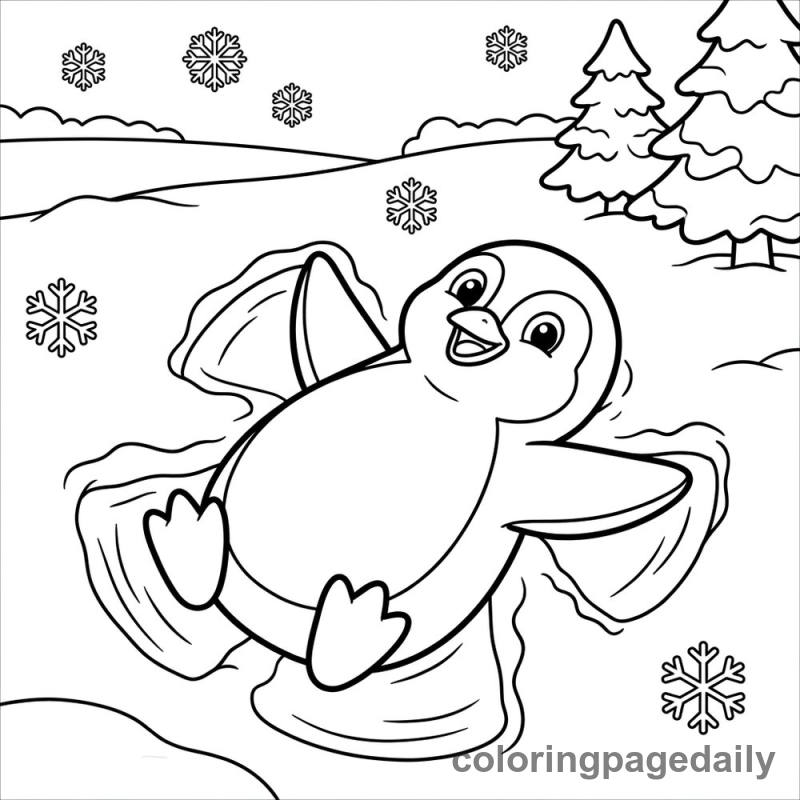 Penguin Snow Angel - Daily printable coloring page in Winter and Snow Season category
