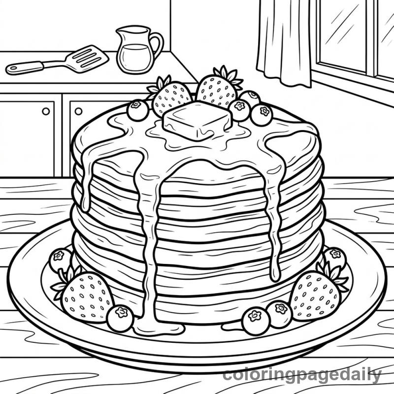 Perfect Pancake Pile-Up - Daily printable coloring page in Food category