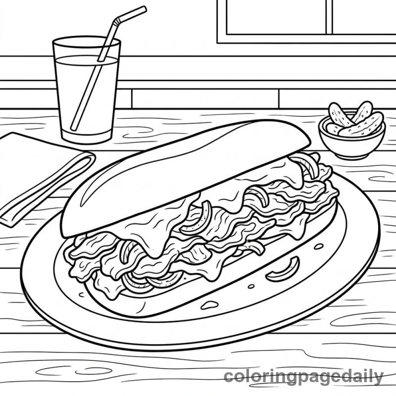 Philly Cheesesteak Sandwich - Daily printable coloring page in Food category