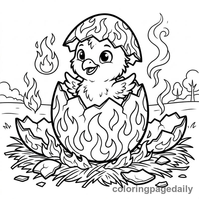 Phoenix Chick Hatches from Egg - Daily printable coloring page in Mythical Creature category