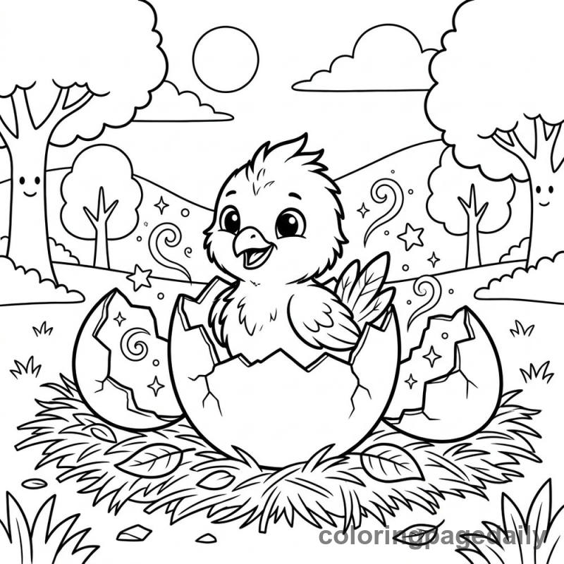 The Little Phoenix Hatchling - Daily printable coloring page in Mythical Creature category