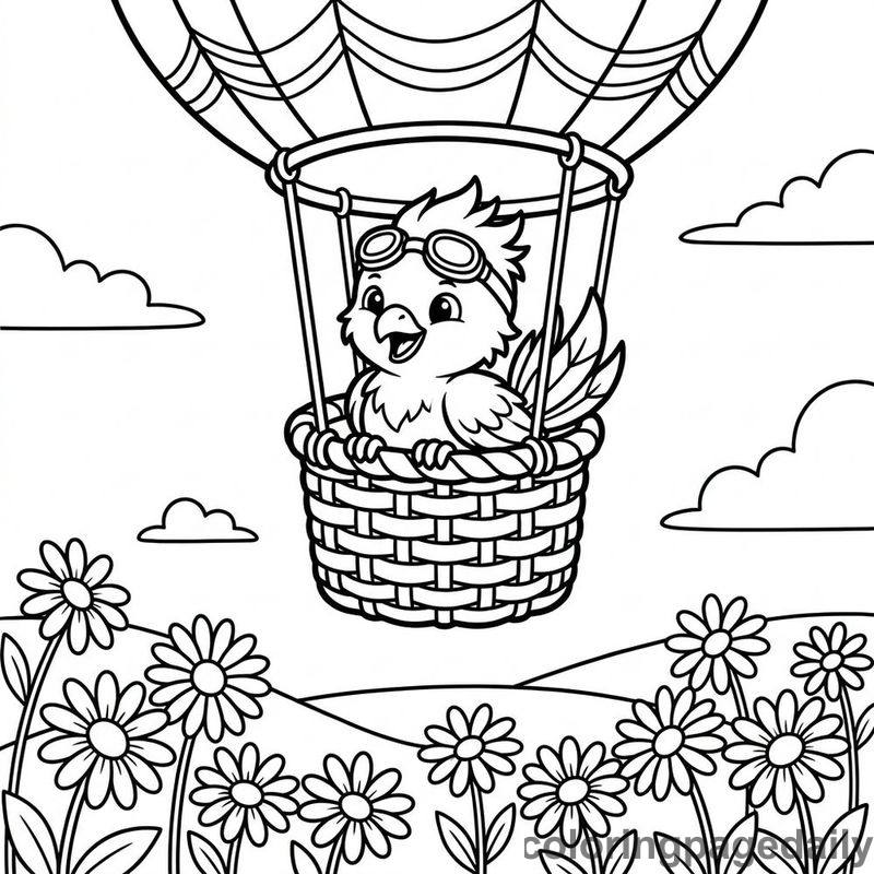 Phoenix Chick Hot Air Balloon - Daily printable coloring page in Mythical Creature category